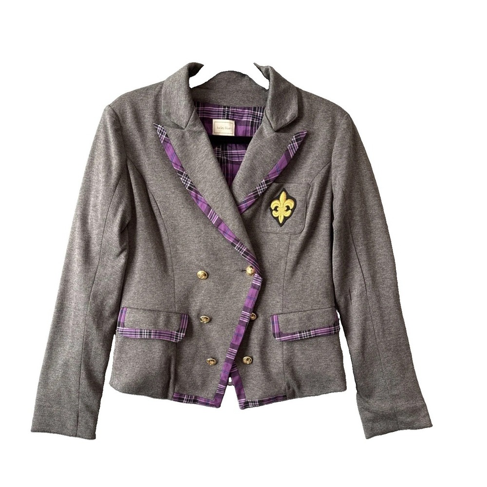 Bailey Blue Blazer M NWT Grey Purple Plaid Dark Academia Crest Goth Prep School